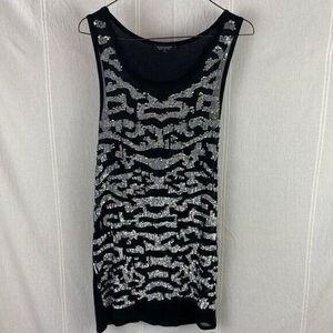 Topshop Tank Top Dress Black Stretch & Silver Sequin Party Size 2